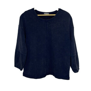 Women's Small Habitat River Wash Navy Blue Pullover Sweatshirt Lagenlook